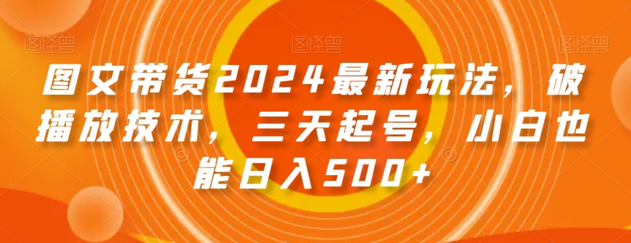 图文带货2024最新玩法，破播放技术，三天起号，小白也能日入500+【揭秘】-大齐资源站