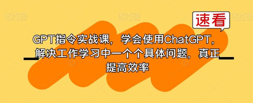 GPT指令实战课，学会使用ChatGPT，解决工作学习中一个个具体问题，真正提高效率-大齐资源站