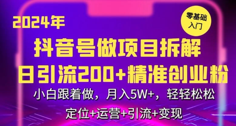 2024年抖音做项目拆解日引流300+创业粉，小白跟着做，月入5万，轻轻松松【揭秘】-大齐资源站