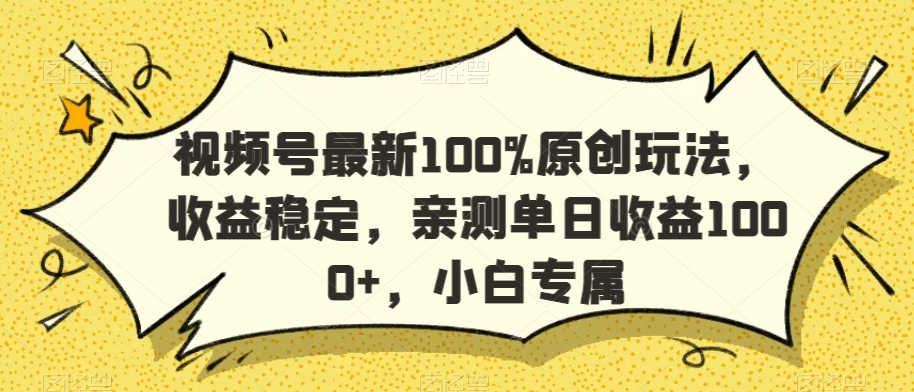 视频号最新100%原创玩法，收益稳定，亲测单日收益1000+，小白专属【揭秘】-大齐资源站