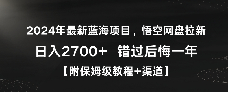 2024年最新蓝海项目，悟空网盘拉新，日入2700+错过后悔一年【附保姆级教程+渠道】【揭秘】-大齐资源站