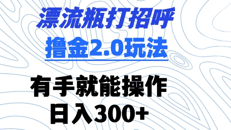 漂流瓶打招呼撸金2.0玩法，有手就能做，日入300+【揭秘】-大齐资源站