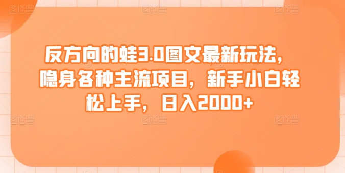 反方向的蛙3.0图文最新玩法，隐身各种主流项目，新手小白轻松上手，日入2000+【揭秘】-大齐资源站