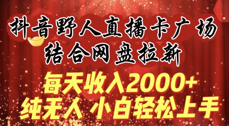 每天收入2000+，抖音野人直播卡广场，结合网盘拉新，纯无人，小白轻松上手【揭秘】-大齐资源站