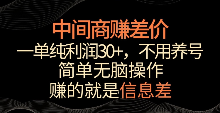 中间商赚差价，一单纯利润30+，简单无脑操作，赚的就是信息差，轻轻松松日入1000+【揭秘】-大齐资源站