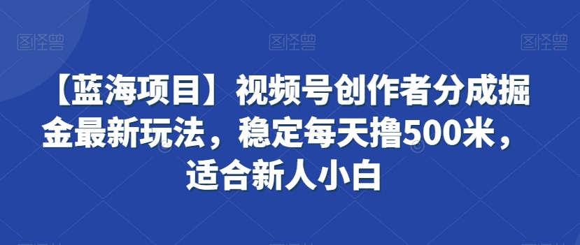 【蓝海项目】视频号创作者分成掘金最新玩法，稳定每天撸500米，适合新人小白【揭秘】-大齐资源站