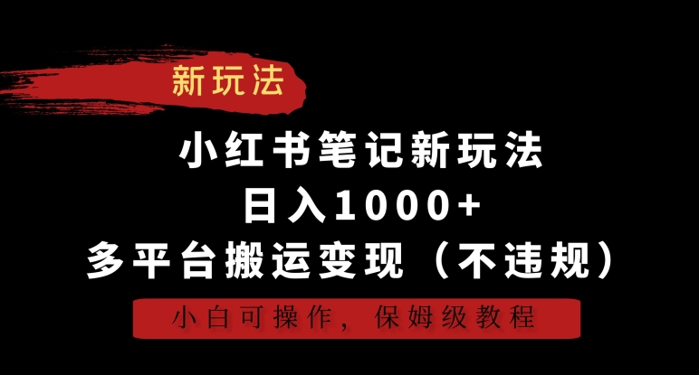 小红书笔记新玩法，日入1000+，多平台搬运变现（不违规），小白可操作，保姆级教程【揭秘】-大齐资源站