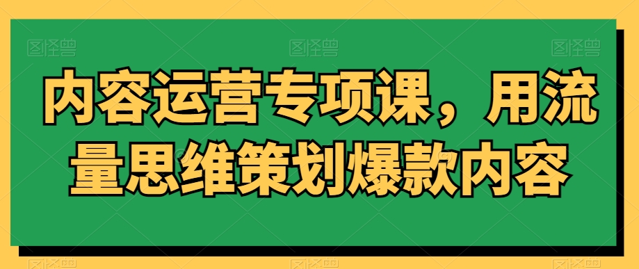 内容运营专项课，用流量思维策划爆款内容-大齐资源站