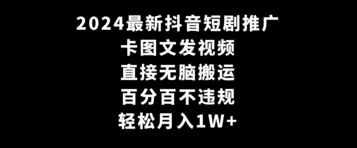 2024最新抖音短剧推广，卡图文发视频，直接无脑搬，百分百不违规，轻松月入1W+【揭秘】-大齐资源站