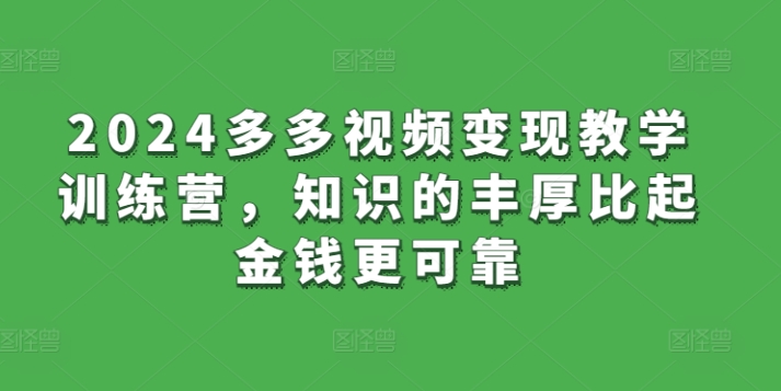 2024多多视频变现教学训练营，知识的丰厚比起金钱更可靠-大齐资源站