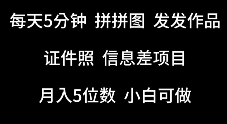 每天5分钟，拼拼图发发作品，证件照信息差项目，小白可做【揭秘】-大齐资源站