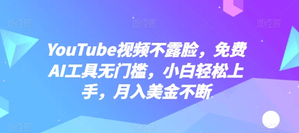 YouTube视频不露脸，免费AI工具无门槛，小白轻松上手，月入美金不断【揭秘】-大齐资源站