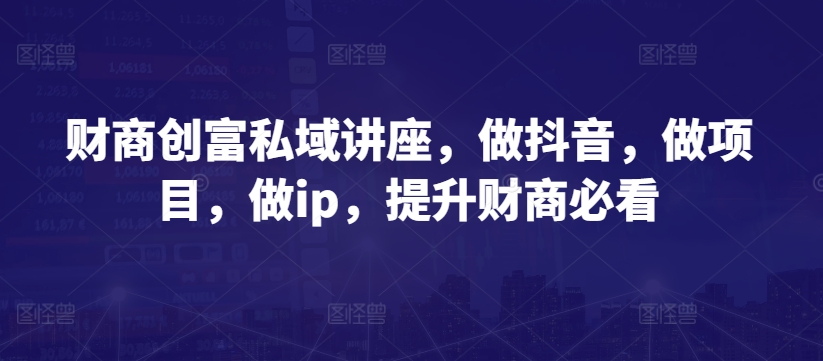 财商创富私域讲座，做抖音，做项目，做ip，提升财商必看-大齐资源站