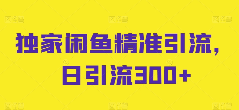 独家闲鱼精准引流，日引流300+【揭秘】-大齐资源站