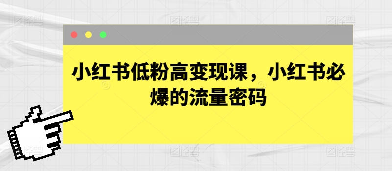 小红书低粉高变现课，小红书必爆的流量密码-大齐资源站