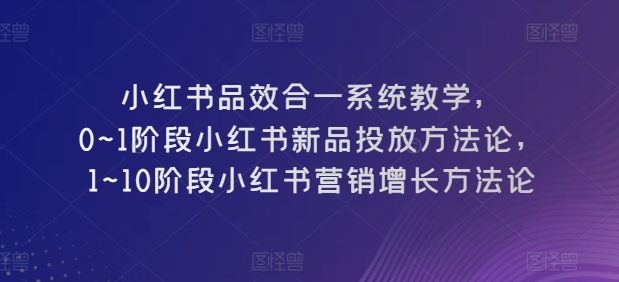 小红书品效合一系统教学，​0~1阶段小红书新品投放方法论，​1~10阶段小红书营销增长方法论-大齐资源站