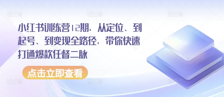 小红书训练营12期，从定位、到起号、到变现全路径，带你快速打通爆款任督二脉-大齐资源站