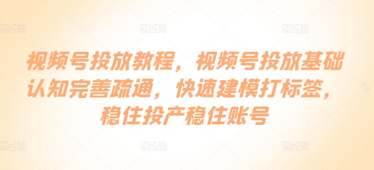 视频号投放教程，​视频号投放基础认知完善疏通，快速建模打标签，稳住投产稳住账号-大齐资源站