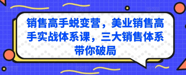 销售高手蜕变营，美业销售高手实战体系课，三大销售体系带你破局-大齐资源站