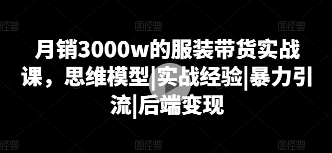 月销3000w的服装带货实战课，思维模型|实战经验|暴力引流|后端变现-大齐资源站