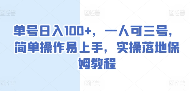 单号日入100+，一人可三号，简单操作易上手，实操落地保姆教程【揭秘】-大齐资源站