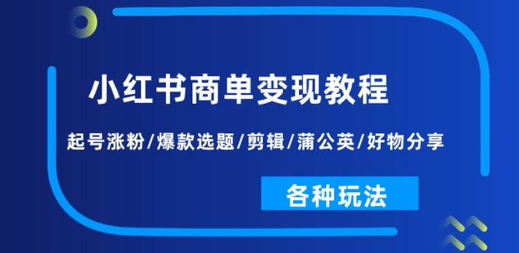 小红书商单变现教程：起号涨粉/爆款选题/剪辑/蒲公英/好物分享/各种玩法-大齐资源站