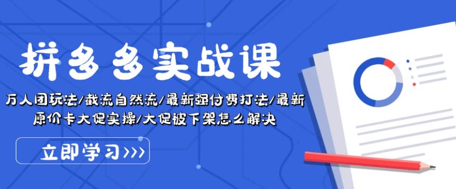 拼多多实战课：万人团玩法/截流自然流/最新强付费打法/最新原价卡大促..-大齐资源站