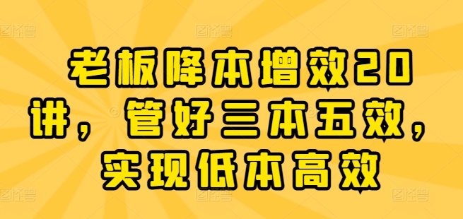 老板降本增效20讲，管好三本五效，实现低本高效-大齐资源站