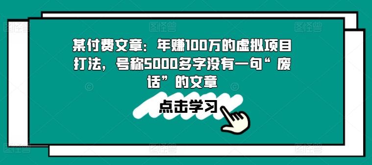 某付费文章：年赚100w的虚拟项目打法，号称5000多字没有一句“废话”的文章-大齐资源站