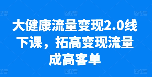 大健康流量变现2.0线下课，​拓高变现流量成高客单，业绩10倍增长，低粉高变现，只讲落地实操-大齐资源站