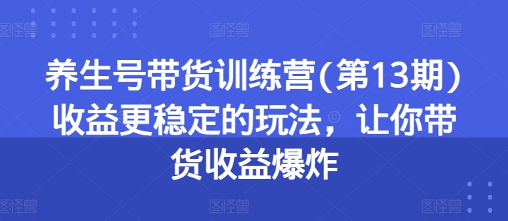 养生号带货训练营(第13期)收益更稳定的玩法，让你带货收益爆炸-大齐资源站