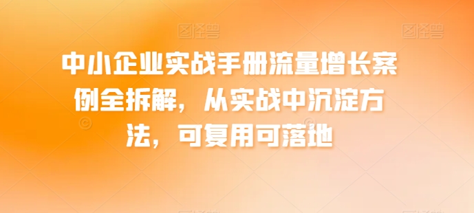 中小企业实战手册流量增长案例全拆解，从实战中沉淀方法，可复用可落地-大齐资源站