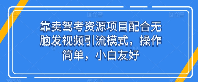 靠卖驾考资源项目配合无脑发视频引流模式，操作简单，小白友好【揭秘】-大齐资源站