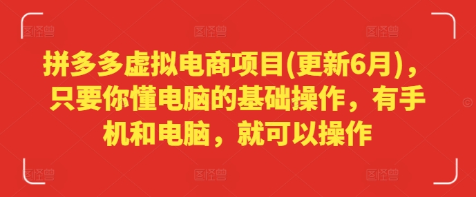 拼多多虚拟电商项目(更新6月)，只要你懂电脑的基础操作，有手机和电脑，就可以操作-大齐资源站