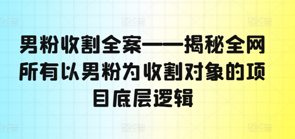 男粉收割全案——揭秘全网所有以男粉为收割对象的项目底层逻辑-大齐资源站