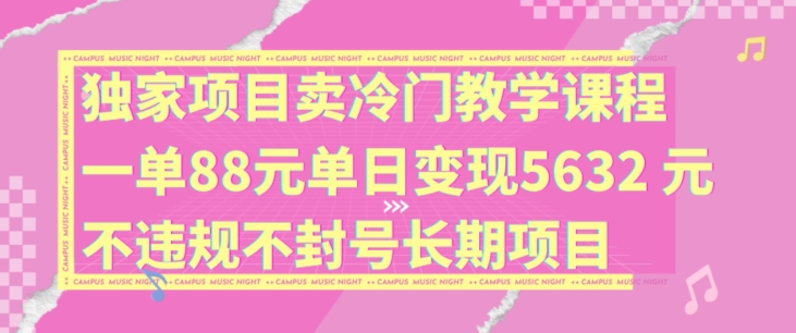 独家项目卖冷门教学课程一单88元单日变现5632元违规不封号长期项目【揭秘】-大齐资源站