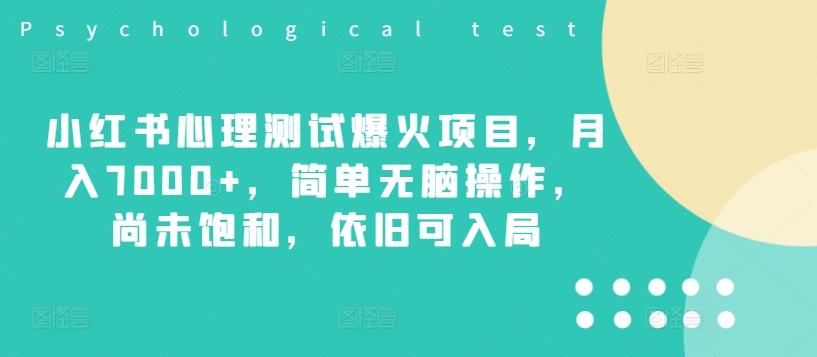 小红书心理测试爆火项目，月入7000+，简单无脑操作，尚未饱和，依旧可入局-大齐资源站