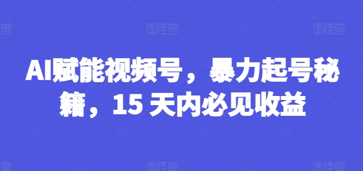 AI赋能视频号，暴力起号秘籍，15 天内必见收益【揭秘】-大齐资源站