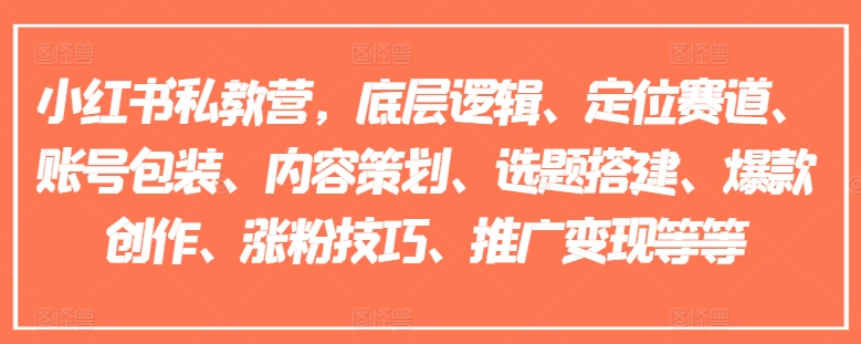 小红书私教营，底层逻辑、定位赛道、账号包装、内容策划、选题搭建、爆款创作、涨粉技巧、推广变现等等-大齐资源站