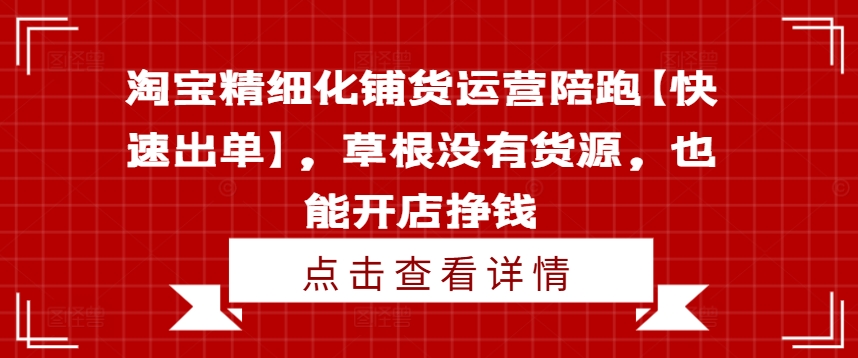 淘宝精细化铺货运营陪跑【快速出单】，草根没有货源，也能开店挣钱-大齐资源站