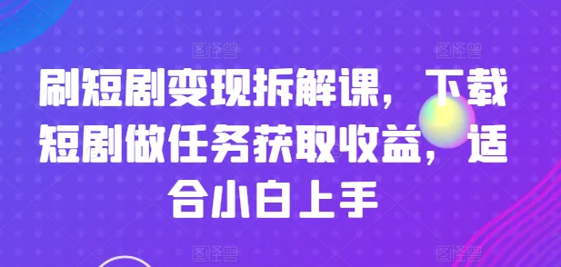 刷短剧变现拆解课，下载短剧做任务获取收益，适合小白上手-大齐资源站