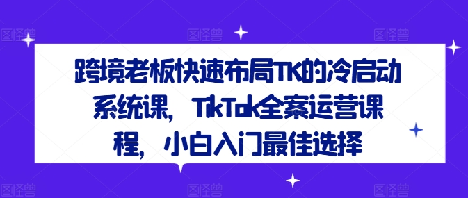 跨境老板快速布局TK的冷启动系统课，TikTok全案运营课程，小白入门最佳选择-大齐资源站