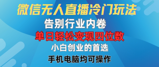 微信无人直播冷门玩法，告别行业内卷，单日轻松变现四位数，小白的创业首选【揭秘】-大齐资源站