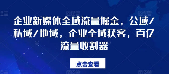 企业新媒体全域流量掘金，公域/私域/地域，企业全域获客，百亿流量收割器-大齐资源站