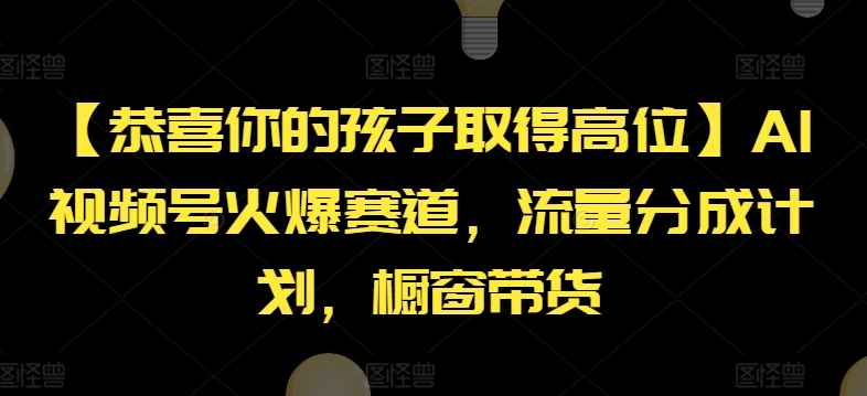 【恭喜你的孩子取得高位】AI视频号火爆赛道，流量分成计划，橱窗带货【揭秘】-大齐资源站