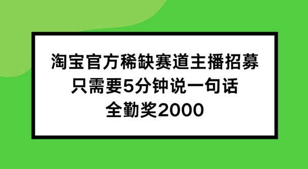 淘宝官方稀缺赛道主播招募 ，只需要5分钟说一句话， 全勤奖2000【揭秘】-大齐资源站