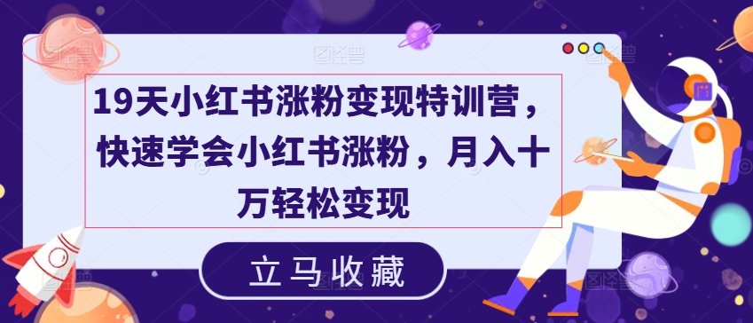 19天小红书涨粉变现特训营，快速学会小红书涨粉，月入十万轻松变现-大齐资源站