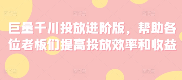 巨量千川投放进阶版，帮助各位老板们提高投放效率和收益-大齐资源站