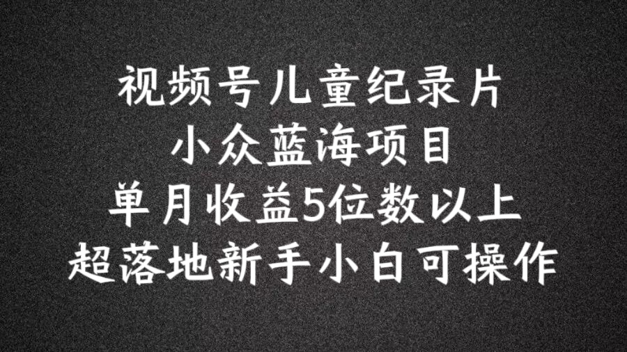 2024蓝海项目视频号儿童纪录片科普，单月收益5位数以上，新手小白可操作【揭秘】-大齐资源站