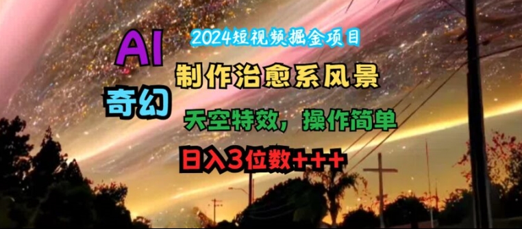 2024短视频掘金项目，AI制作治愈系风景，奇幻天空特效，操作简单，日入3位数【揭秘】-大齐资源站